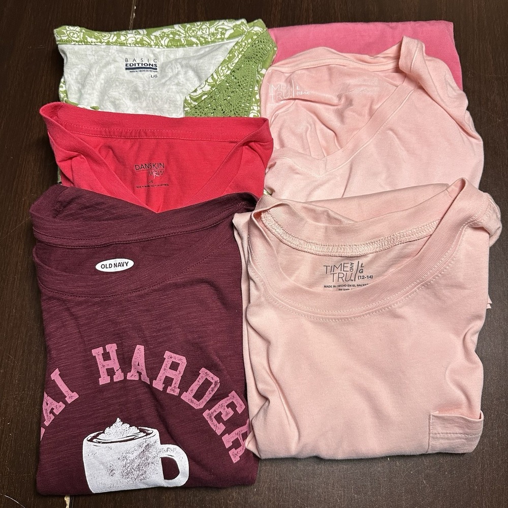 Lot Of 5 Womens Sz Large Casual Tees Old Navy Danskin Time Tru Bundle VGC-EUC